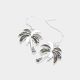 Antique Metal Abalone Palm Tree Dangle Earrings