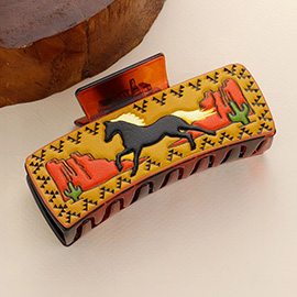 Western Horse Faux Leather Hair Claw Clip
