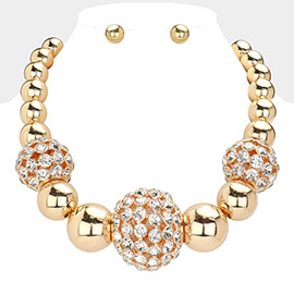 Stone Embellished Ball Pointed Metal Ball Statement Necklace