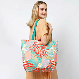 Tropical Leaf Print Tote Bag