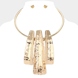 Abstract Hammered Metal Bar Statement Necklace