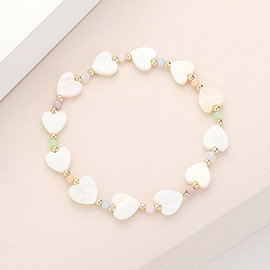 Mother Of Pearl Heart Stretch Bracelet
