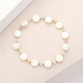 Mother Of Pearl Disc Stretch Bracelet