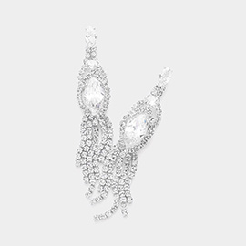 Marquise CZ Stone Pointed Stone Paved Fringe Evening Earrings
