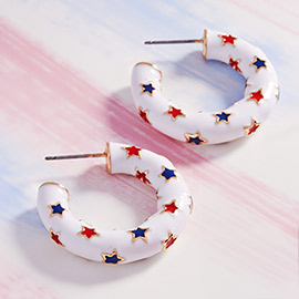 Enamel American USA Flag Pattern Hoop Earrings