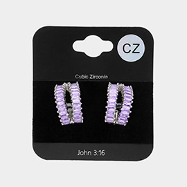 CZ Baguette Stone Cluster Split Evening Hoop Earrings