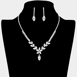CZ Marquise Stone Cluster Pointed Rhinestone Paved Necklace