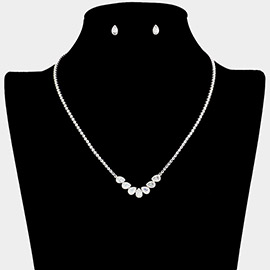 CZ Teardrop Stone Cluster Pointed Rhinestone Paved Necklace