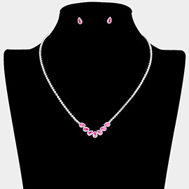 CZ Teardrop Stone Cluster Pointed Rhinestone Paved Necklace