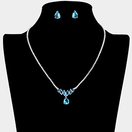 CZ Teardrop Pointed Marquise Stone Accented Rhinestone Paved Necklace
