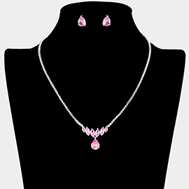 CZ Teardrop Pointed Marquise Stone Accented Rhinestone Paved Necklace