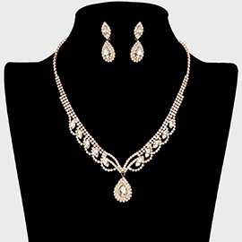 Teardrop Stone Pointed Rhinestone Paved Necklace