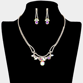 Teardrop Marquise Stone Pointed Rhinestone Paved Necklace