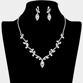 Marquise Stone Accented Vine Rhinestone Paved Necklace