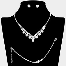 CZ Flower Pointed Rhinestone Paved Necklace Jewelry Set