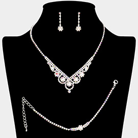 CZ Flower Pointed Rhinestone Paved Necklace Jewelry Set