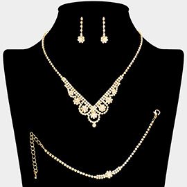 CZ Flower Pointed Rhinestone Paved Necklace Jewelry Set