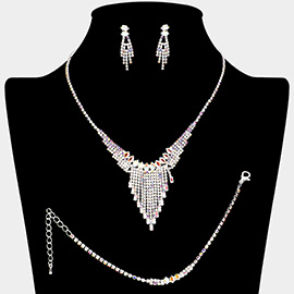 Marquise CZ Stone Pointed Rhinestone Paved Fringe Necklace