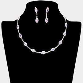 CZ Marquise Stone Pointed Rhinestone Paved Station Necklace