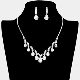 CZ Teardrop Stone Accented Rhinestone Paved Necklace