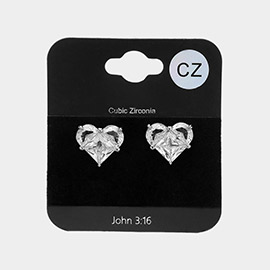 CZ Stone Heart Stud Earrings