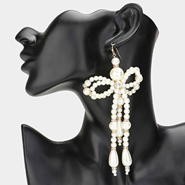 Oversized Pearl Beaded Bow Dangle Earrings