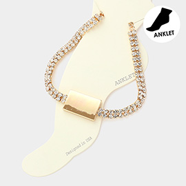 Metal Bar Pointed Rhinestone Paved Chain Anklet