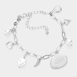 Pearl Shell Horn Heart Charm Bracelet