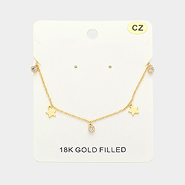 18K Gold Filled Star CZ Stone Station Necklace