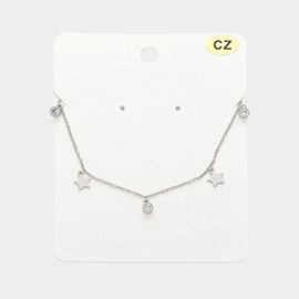 Star CZ Stone Station Necklace