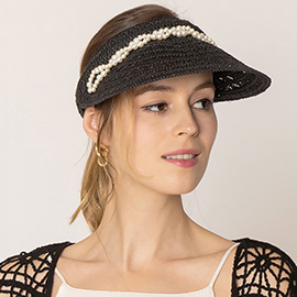 Twisted Pearl Pointed Straw Sun Visor Hat