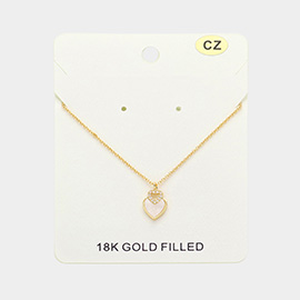18K Gold Filled Mother Of Pearl CZ Stone Paved Heart Pendant Necklace