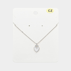 Mother Of Pearl CZ Stone Paved Heart Pendant Necklace