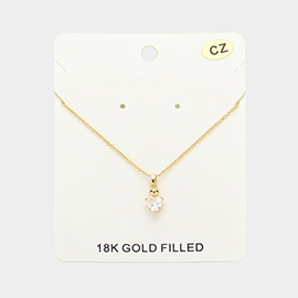 18K Gold Filled CZ Heart Stone Pendant Necklace
