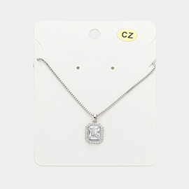 CZ Stone Square Pendant Necklace
