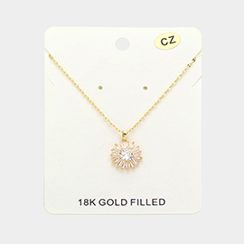 18K Gold Filled CZ Stone Flower Pendant Necklace