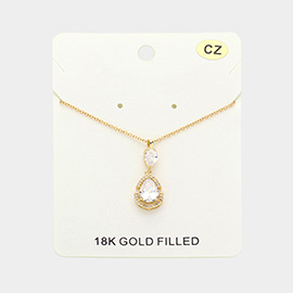 18K Gold Filled CZ Teardrop Stone Pendant Necklace