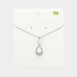 CZ Teardrop Stone Pendant Necklace
