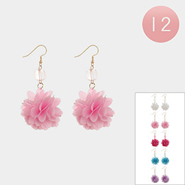 12PAIRS - Fabric Petal Flower Dangle Earrings