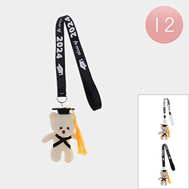 12PCS - Class Of 2024 Message Graduation Teddy Bear Plush Doll Neck Strap