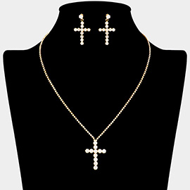 CZ Stone Paved Cross Pendant Rhinestone Necklace