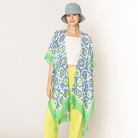 Tile Print Kimono Poncho