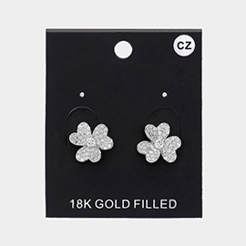 18K Gold Filled CZ Stone Paved Clover Stud Earrings