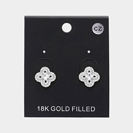 18K Gold Filled Round CZ Stone Accented Quatrefoil Stud Earrings