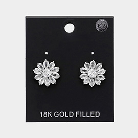 18K Gold Filled Round Stone Pointed Flower Stud Earrings