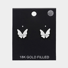 18K Gold Filled CZ Stone Pointed Mother Of Pearl Butterfly Stud Earrings