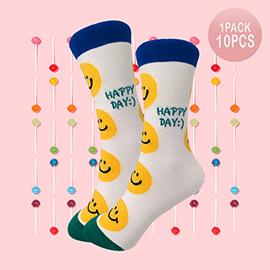 10Pairs - Smile Message Patterned Socks