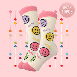 10Pairs - Smile Message Patterned Socks