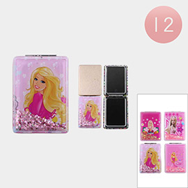 12PCS - Barbie Printed Glittered Compact Mirrors