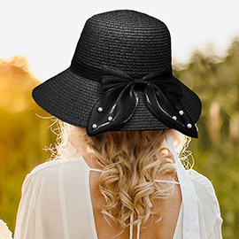 Pearl Pointed Bow Band Straw Sun Hat